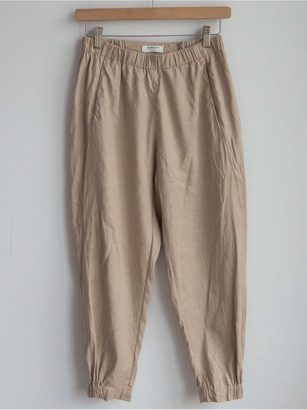 Babaton Beige Linen Blend Pull-On Pants S